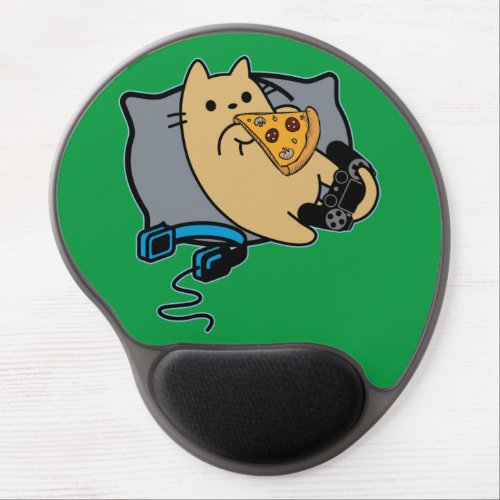 Nerdy Gamer Cat Pizza Loading Game Pause Gel Mouse Pad