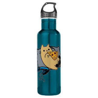 Nerdy Gamer Cat Pizza Loading Game Pause Stainless Steel Water Bottle