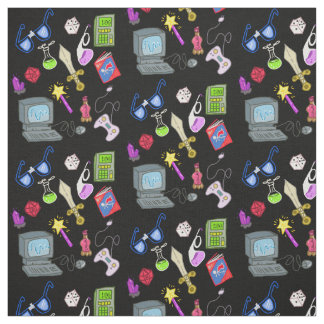 Nerdy Geeky Essentials Cartoon Illustration Fabric