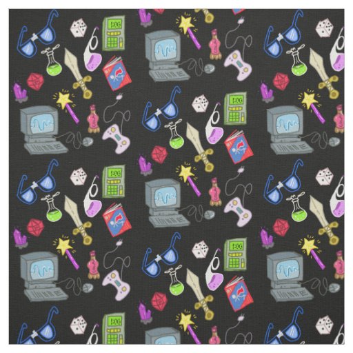 Nerdy Geeky Essentials Cartoon Illustration Fabric