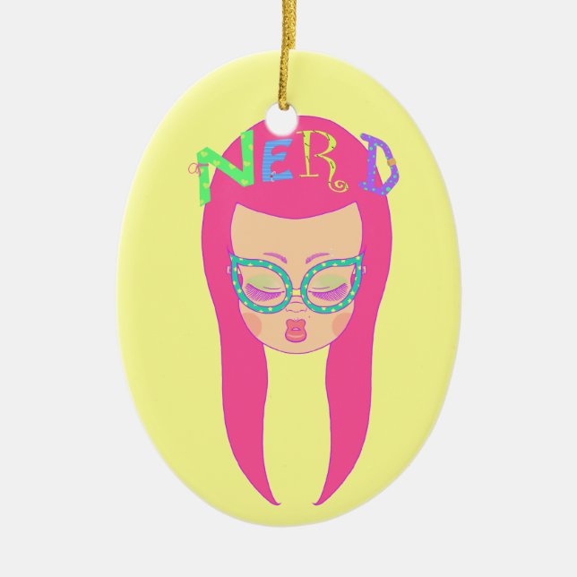 Nerdy Girl Ceramic Ornament (Front)