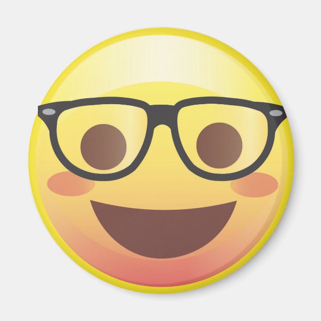 Nerdy Glasses Happy Emoji Magnet (Front)