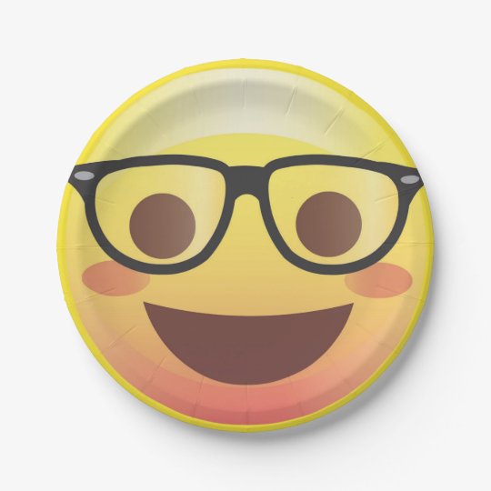 Nerdy Glasses Happy Emoji Paper Party Plate