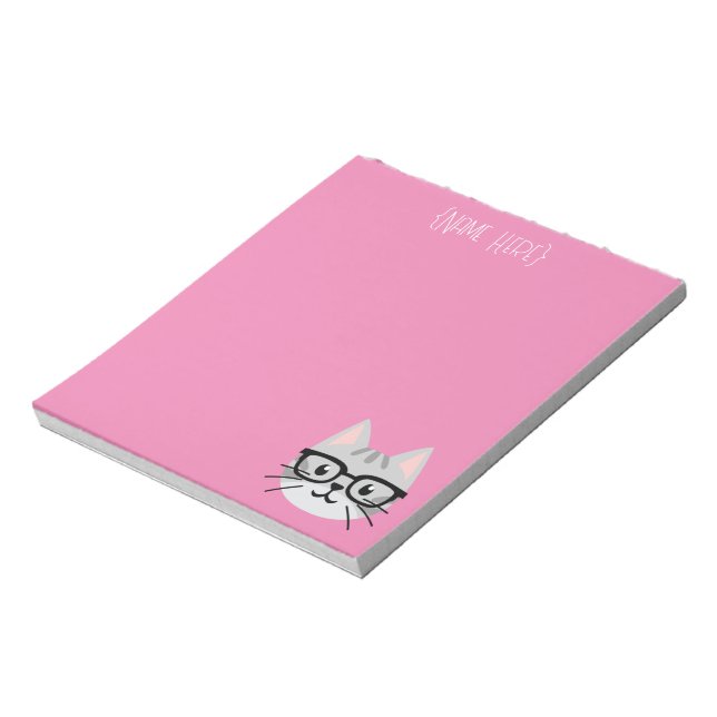 Nerdy Gray Tabby Cat Notepad (Rotated)