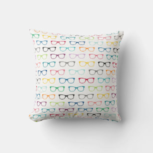 Nerdy Multi Color HIpster Eye Glasses Pattern Throw Pillow