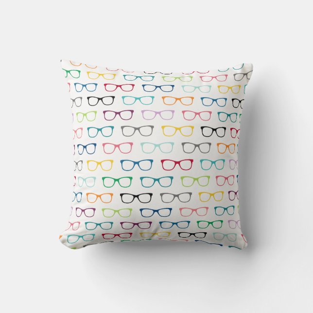 Nerdy Multi Color HIpster Eye Glasses Pattern Throw Pillow (Front)