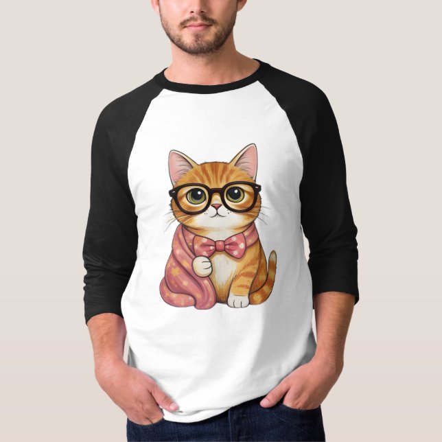 Nerdy Orange Cat Bow Tie Tee (Front)