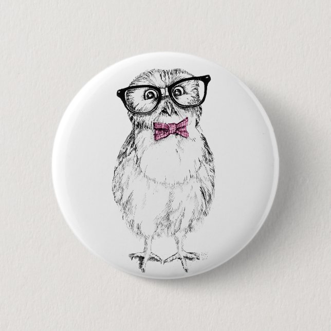 Nerdy Owlet small and smart   ink drawing Button (Front)