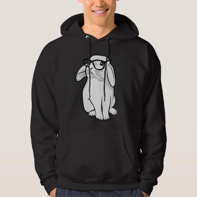 Nerdy Rabbit Cute Bunny Pet With Glasses Hoodie (Front)