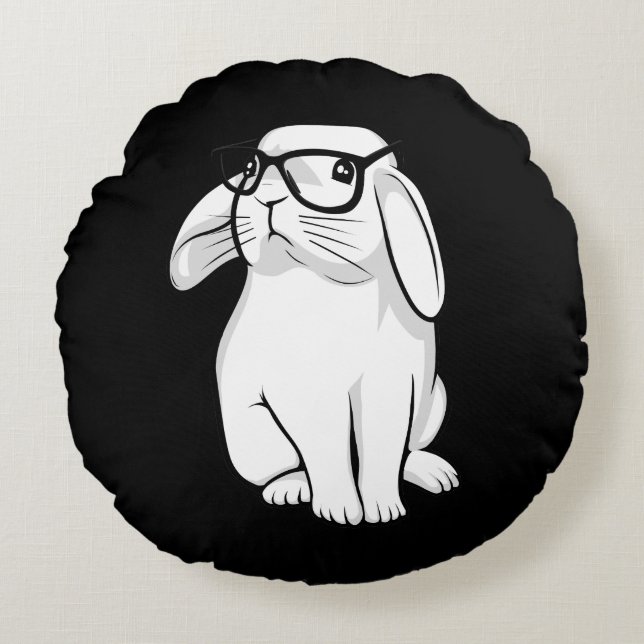 Nerdy Rabbit Cute Bunny Pet With Glasses Round Pillow (Front)