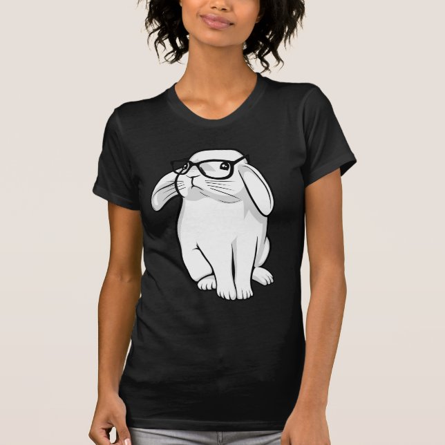 Nerdy Rabbit Cute Bunny Pet With Glasses T-Shirt (Front)