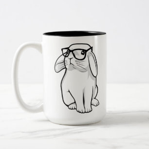 Nerdy Rabbit Cute Bunny Pet With Glasses Two-Tone Coffee Mug