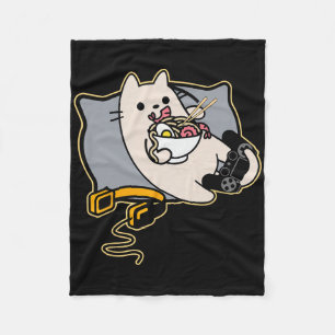 Nerdy Ramen Eating Gamer Cat Game Paused  Fleece Blanket