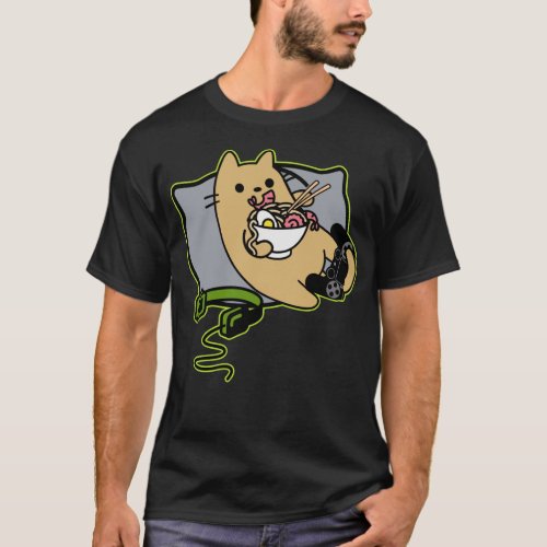Nerdy Ramen Loading Eating Gamer Cat Game Paused T_Shirt