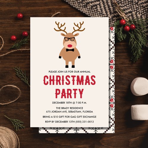 Nerdy Reindeer Christmas Party Invitation