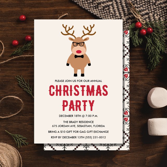 Nerdy Reindeer Christmas Party Invitation (Nerdy Reindeer Christmas Party Invitation)