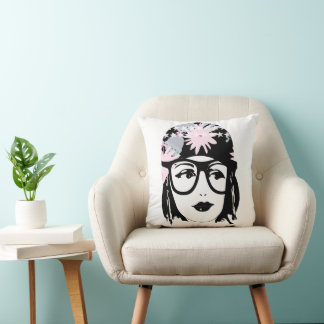 Nerdy Roaring 20's Portrait Flapper Girl Throw Pillow