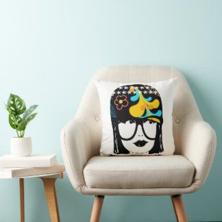 Nerdy Roaring 20's Portrait Flapper Girl Throw Pillow