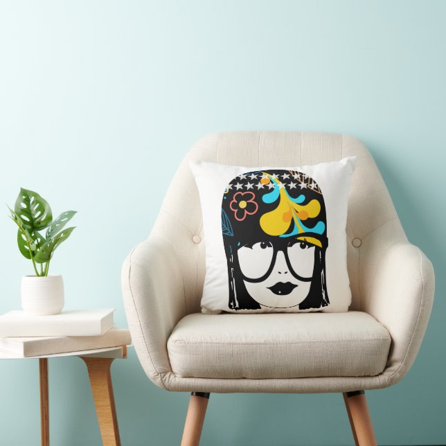 Nerdy Roaring 20's  Portrait Flapper Girl Throw Pillow (Chair)