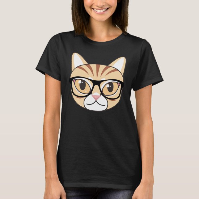 Nerdy Tabby Cat with Glasses T-Shirt (Front)