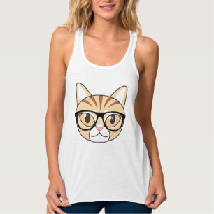 Nerdy Tabby Cat with Glasses Tank Top