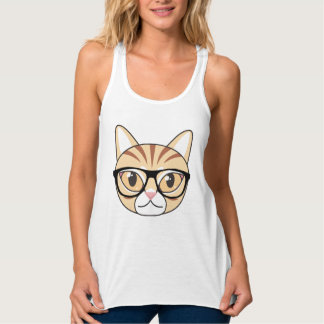 Nerdy Tabby Cat with Glasses Tank Top