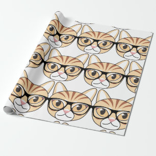 Nerdy Tabby Cat with Glasses Wrapping Paper