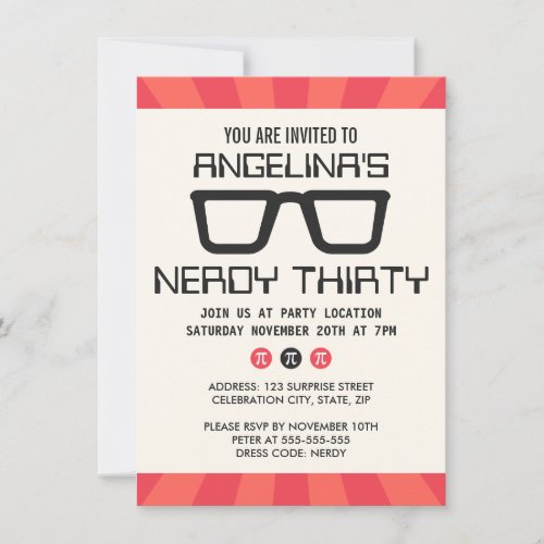 Nerdy thirty birthday party with geeky glasses invitation
