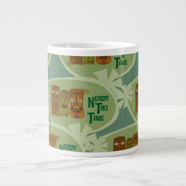 Nerdy Tiki Time Retro Art Slogan Pattern Design Giant Coffee Mug (Front)