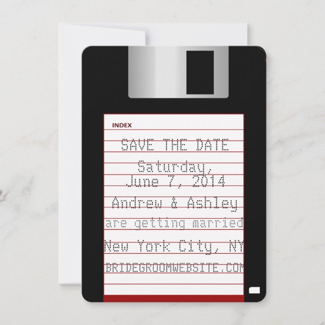 Nerdy Wedding Save The Date Floppy Disk Invitation (Front)