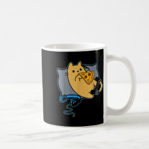 Nerdy Zza Eating Gamer Cat Game Paused Coffee Mug