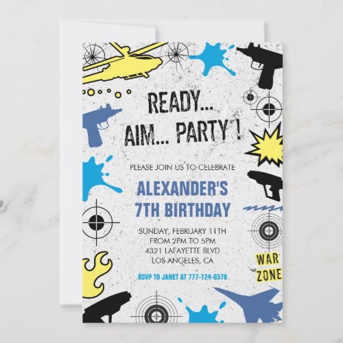 Nerf birthday invitations dart war hunting kids