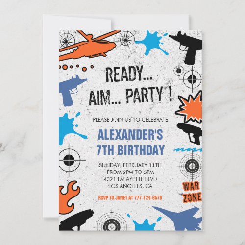 Nerf birthday invitations dart war water gun boy