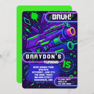 Nerf Gun Laser Tag GAMING Birthday Party Invitation