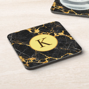 Nero Portoro Luxury Black Gold Marble Design Beverage Coaster