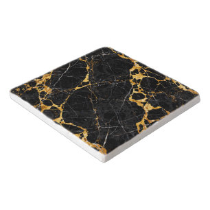 Nero Portoro Luxury Black Gold Marble Design Trivet