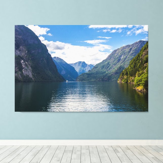 Neroyfjord Scenic Landscape Slopes Mountain Peaks  Canvas Print (Insitu(Wood Floor))