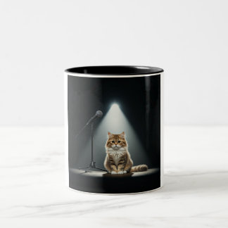 Nervous Cat Open Mic Two-Tone Mug