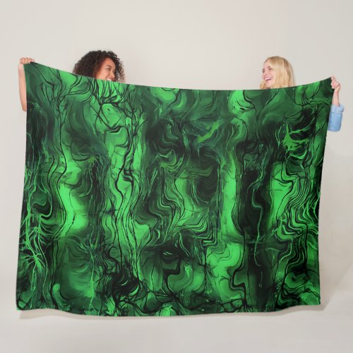 Nervous Energy Grungy Abstract Art Green And Black Fleece Blanket