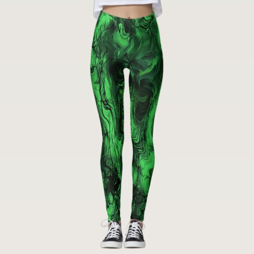 Nervous Energy Grungy Abstract Art Green And Black Leggings