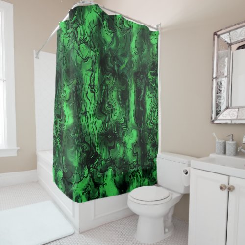 Nervous Energy Grungy Abstract Art Green And Black Shower Curtain