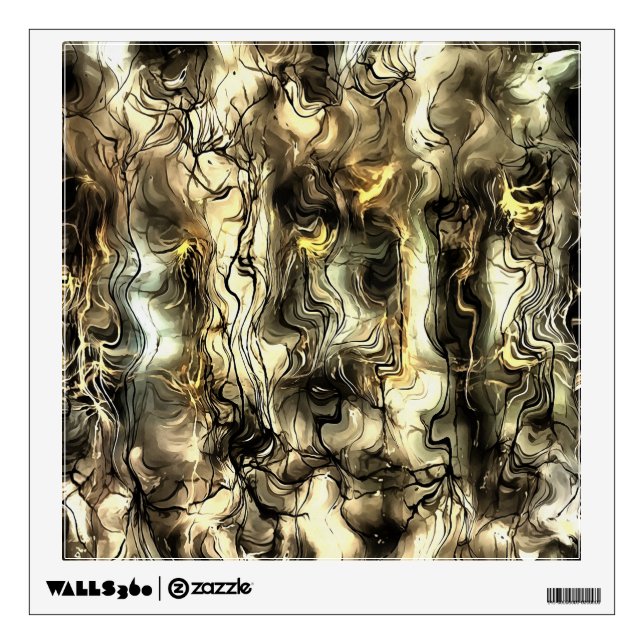 Nervous Energy Grungy Abstract Art In Yellow and G Wall Sticker (Front)