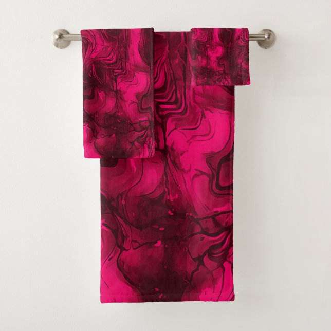 Nervous Energy Grungy Abstract Art Raspberry Rust. Bath Towel Set (Insitu)
