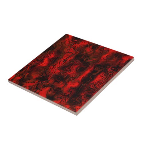 Nervous Energy Grungy Abstract Art  Red And Black Ceramic Tile