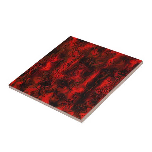 Nervous Energy Grungy Abstract Art  Red And Black. Ceramic Tile (Side)