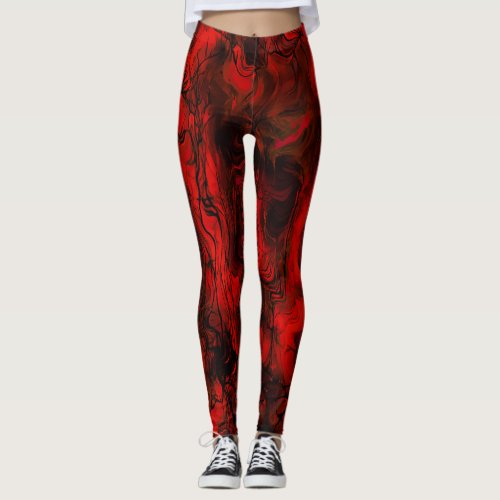 Nervous Energy Grungy Abstract Art  Red And Black Leggings