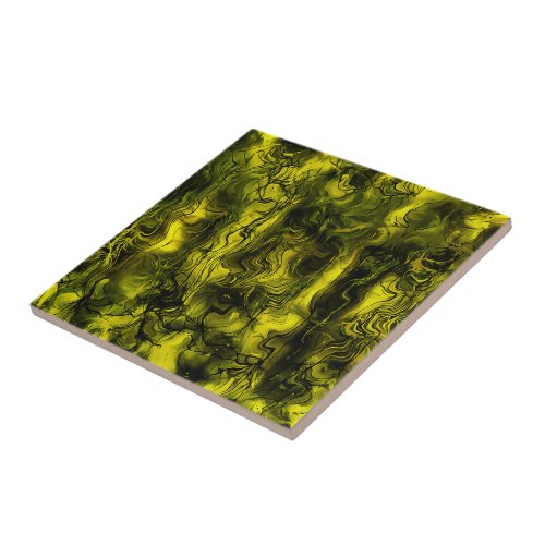 Nervous Energy Grungy Abstract  Black and Yellow Ceramic Tile