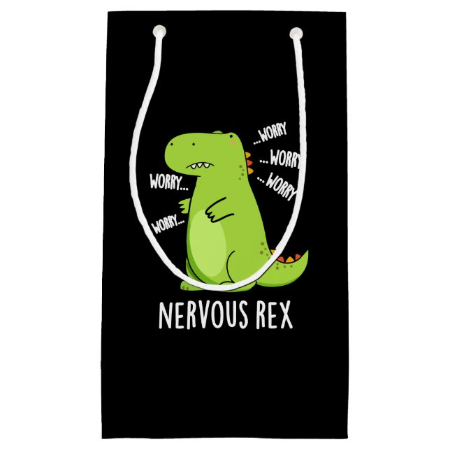 Nervous Rex Funny Dinosaur TRex Pun Dark BG Small Gift Bag (Front)
