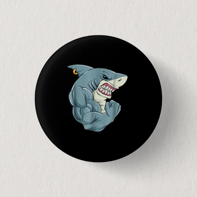 Ness Shark At Gym Training Men Women Kids Button (Front)