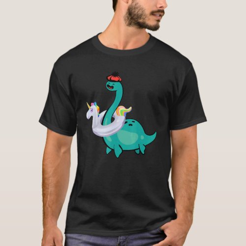 Nessie Unicorn Pool Inflatable Loch Ness Monster T_Shirt